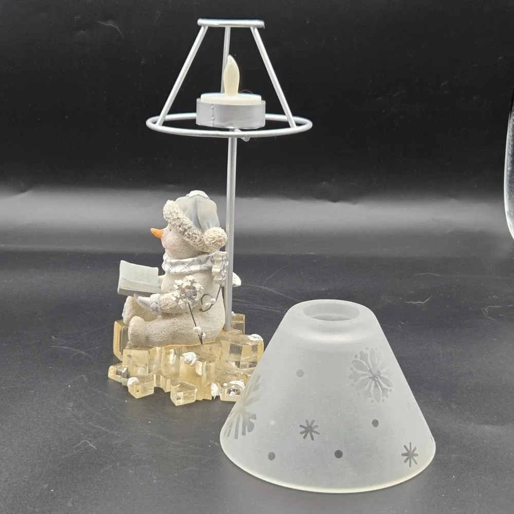 Snowman  Reading a Book on Ice Tea light Lamp Christmas Holiday‎ Decor 9.5